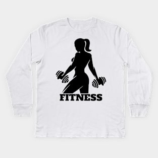 Fitness Woman Emblem Kids Long Sleeve T-Shirt